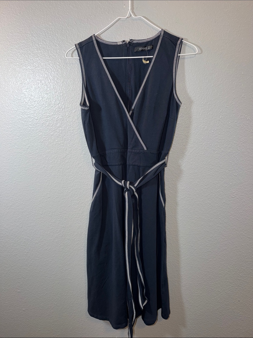 Sleeveless Navy Dress with Contrast Trim